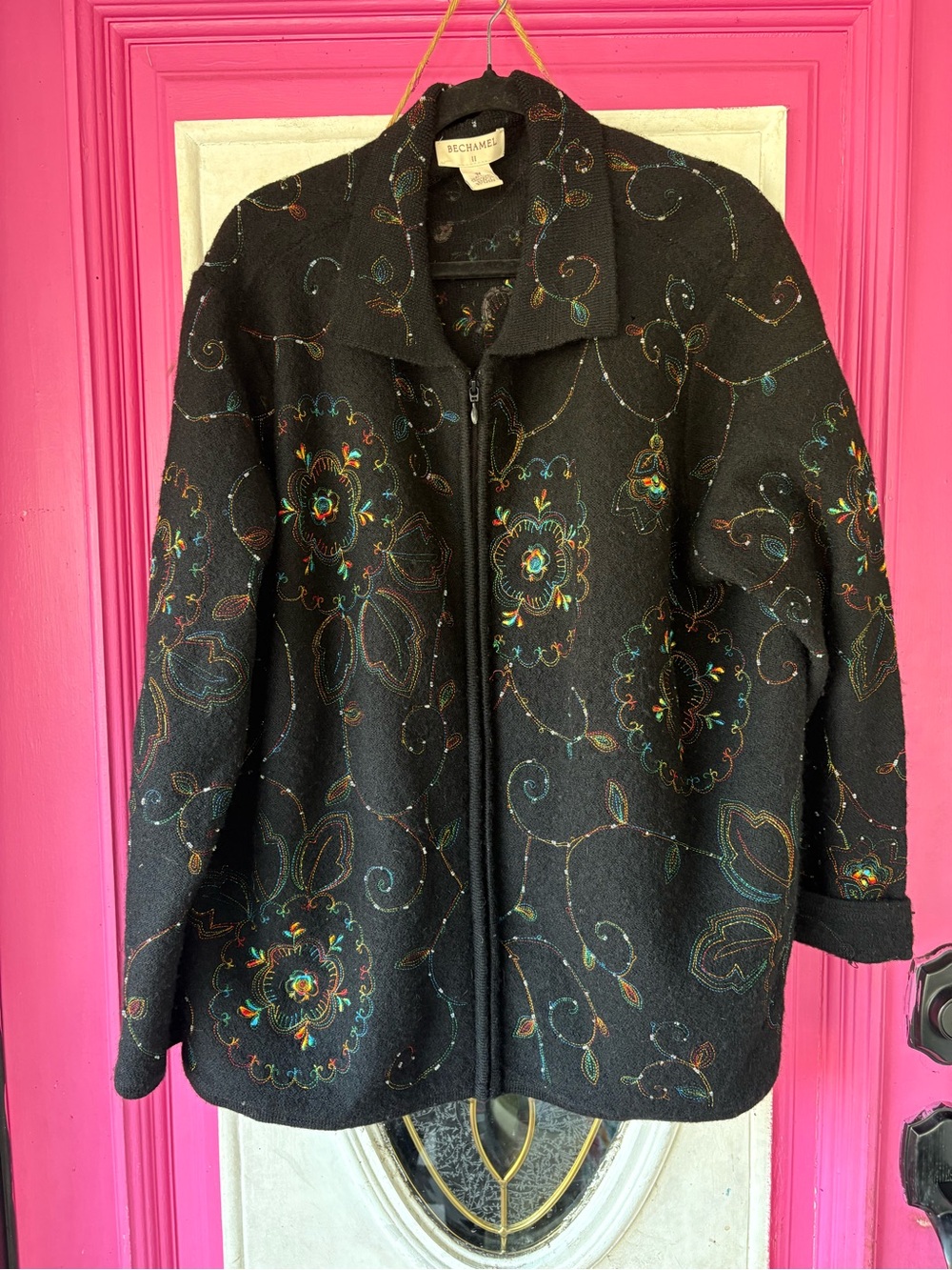 Black 100% wool Embroidered Zip-Front Jacket